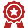 Red award ribbon with star in center.
