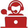 Red customer service icon with headset.