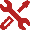 Red wrench and screwdriver crossed icon.