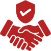 Red handshake with shield and checkmark.