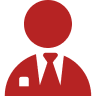 Red silhouette of person in business attire.