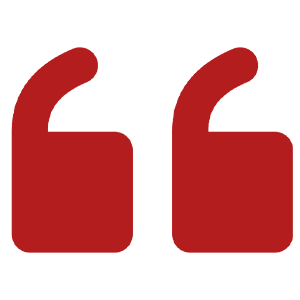 Red quotation marks on black background.